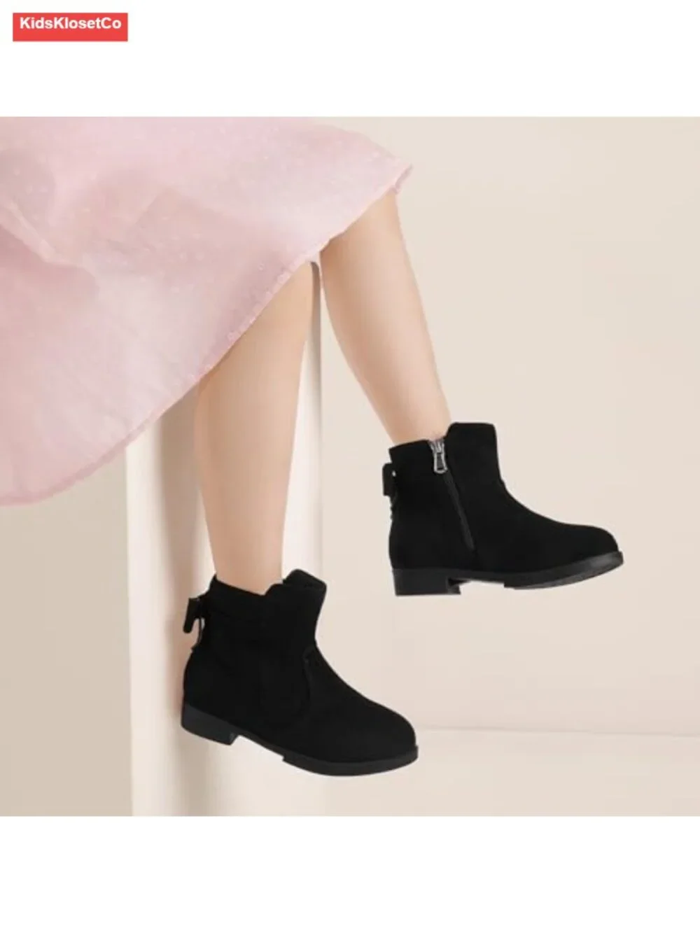 Toddler Girl Ankle Boots Bow Side Zipper Non-Slip Suede Dress Booties